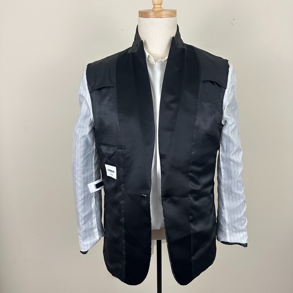 Express Blazer Jacket Black Slim Fit Snake Print Jacquard Peak Lapel Mens 42R - Picture 8 of 12